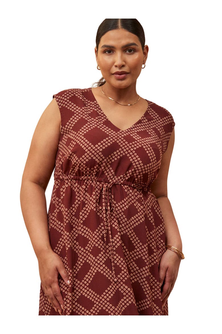 Geo Print V-Neck Hanky Hem Dress, Alternate, color, Brown