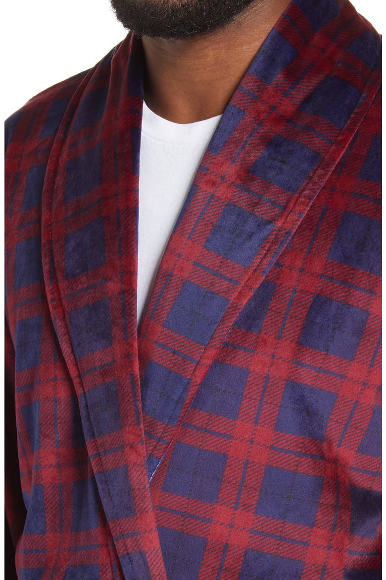 Plaid Velour Robe, Alternate, color, DARK RED/ NAVY PLAID