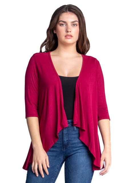 Elbow Length Sleeve Open Front Cardigan