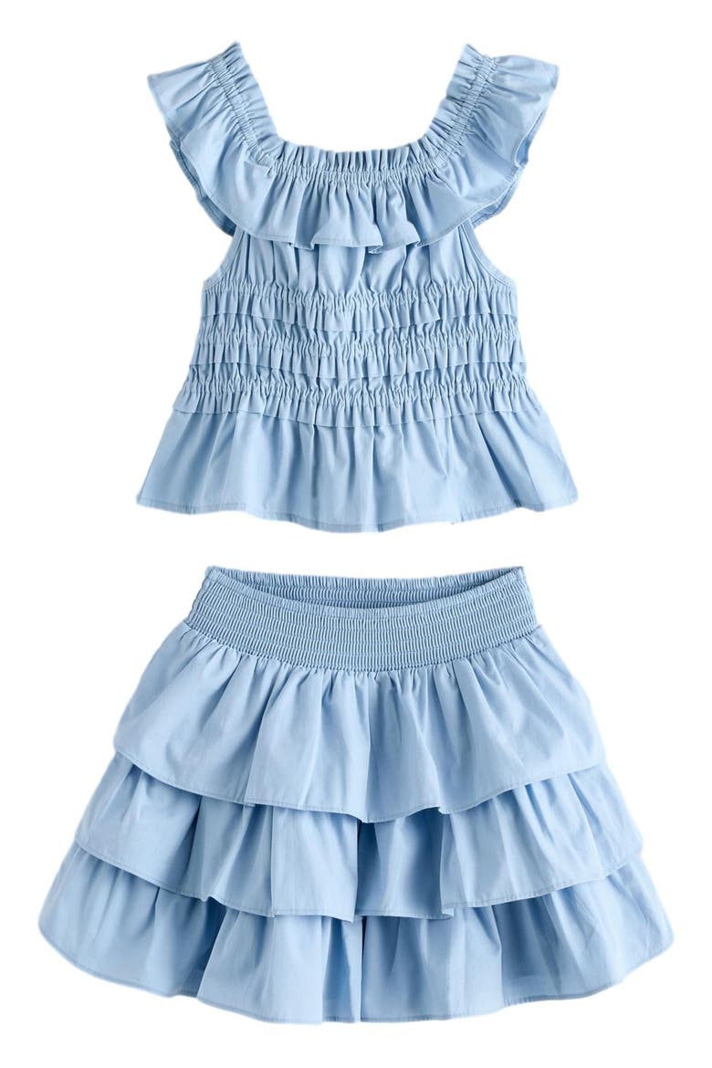 Kids' Smocked Ruffle Top & Tiered Skirt Set, Main, color, BLUE