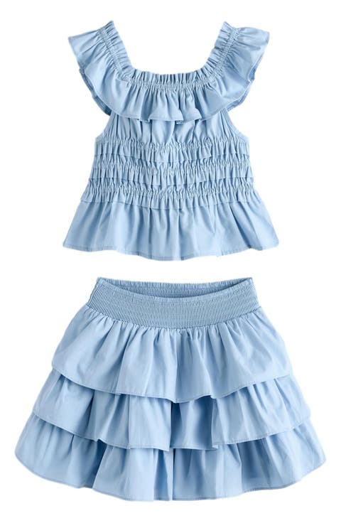 Kids' Smocked Ruffle Top & Tiered Skirt Set