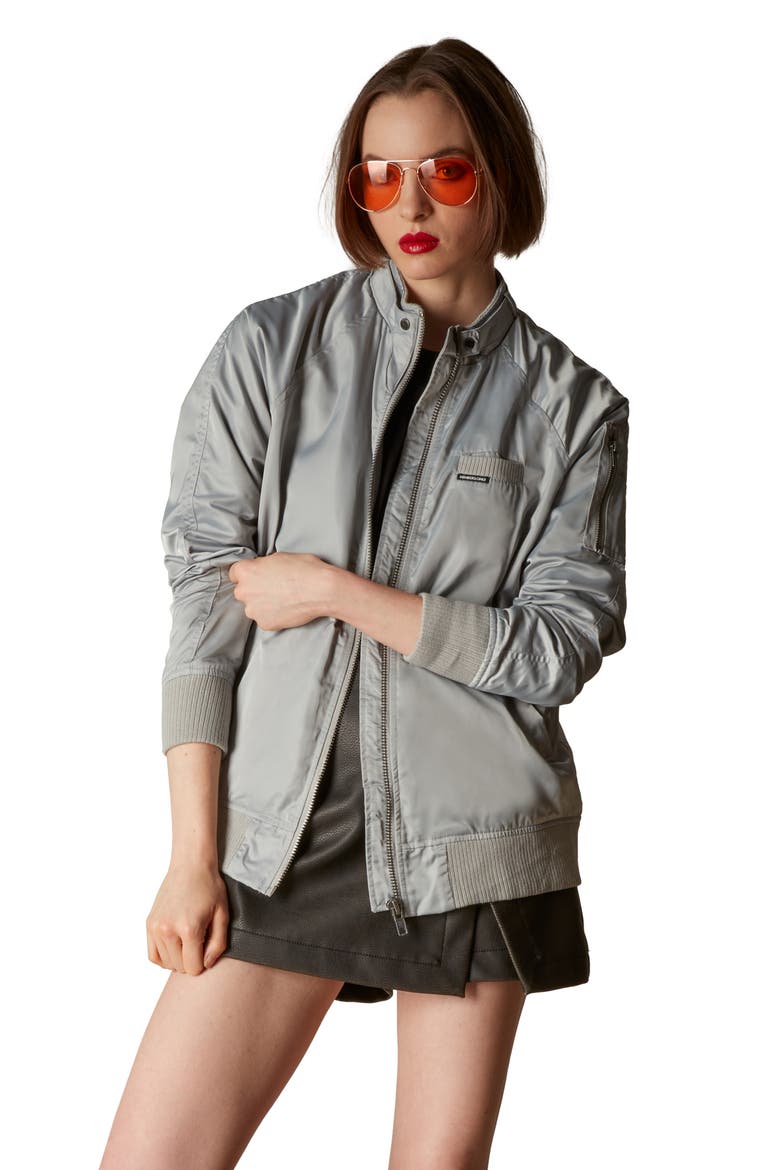 Women's Satin Bomber Jacket, Main, color, Silver