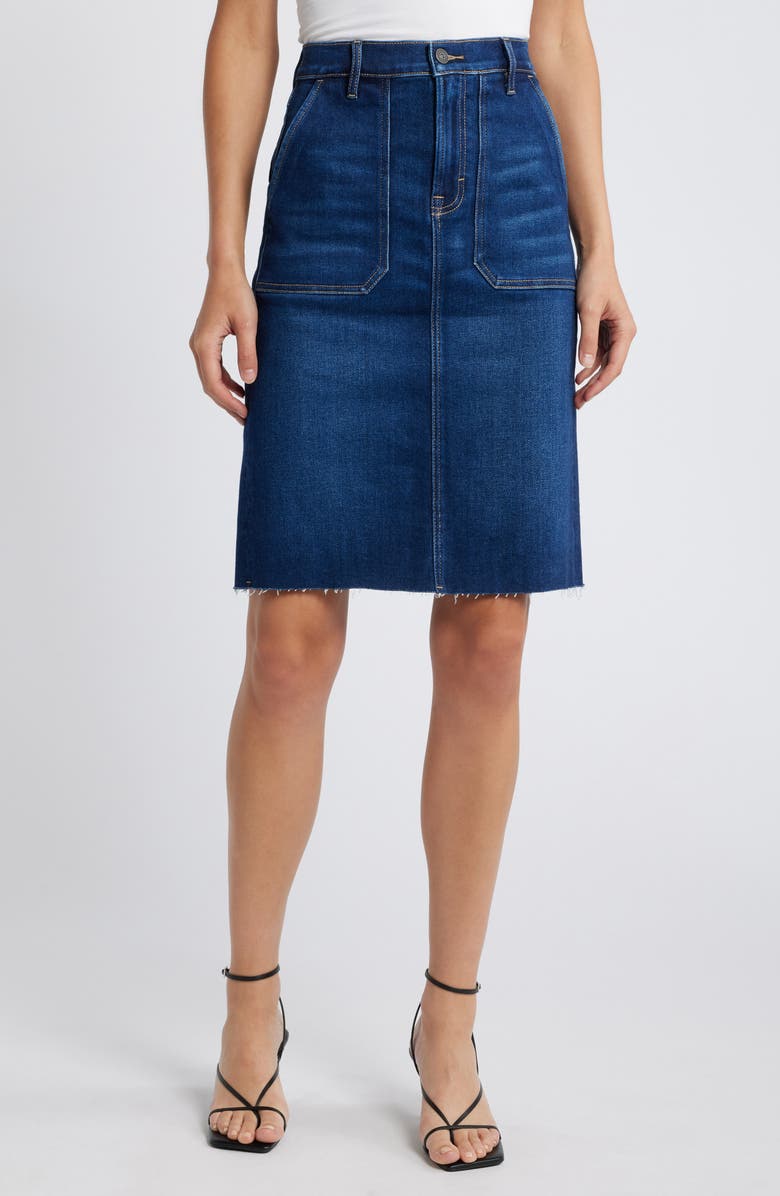 HIDDEN JEANS Raw Hem Denim Skirt, Main, color, Dark Wash