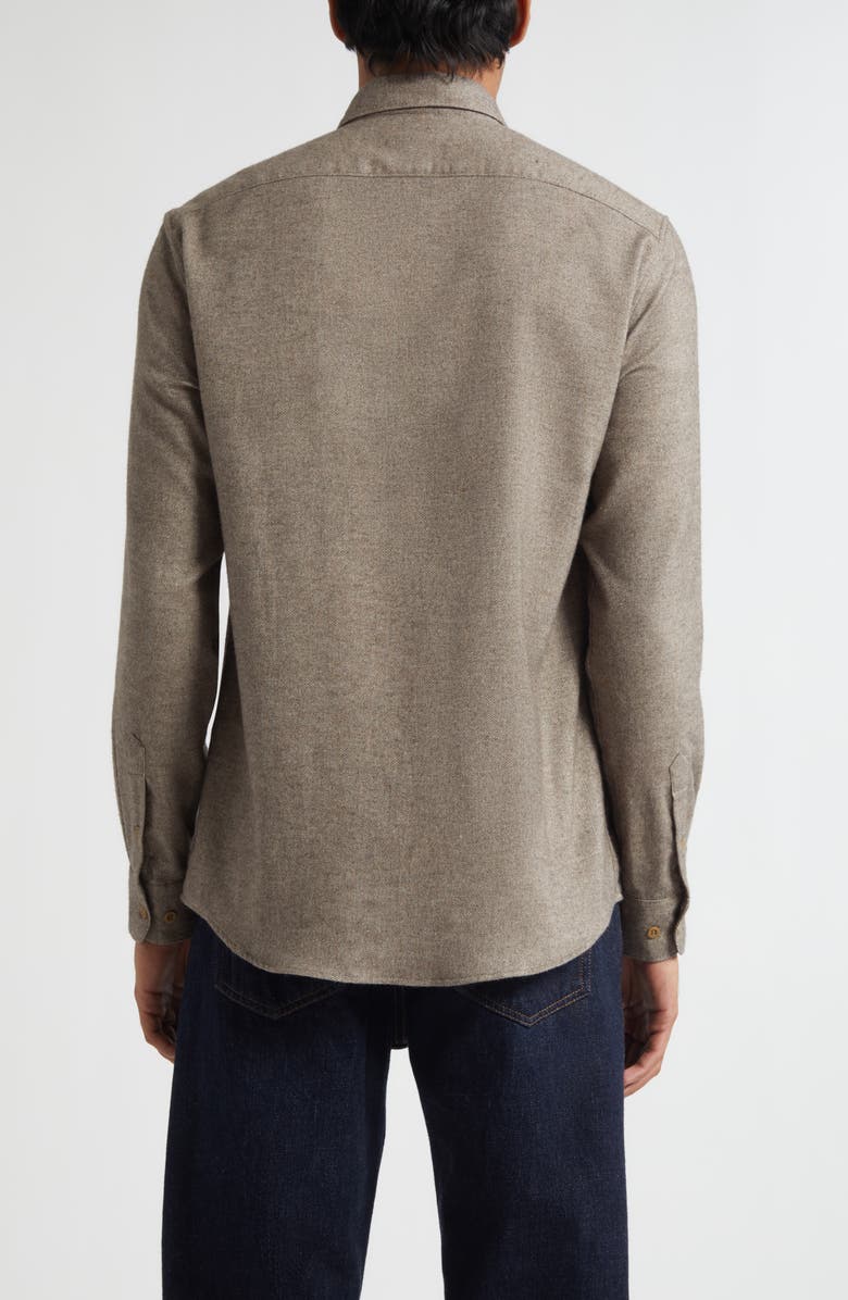 Sunspel Brushed Cotton Flannel Button-Down Shirt, Alternate, color, Light Brown Melange