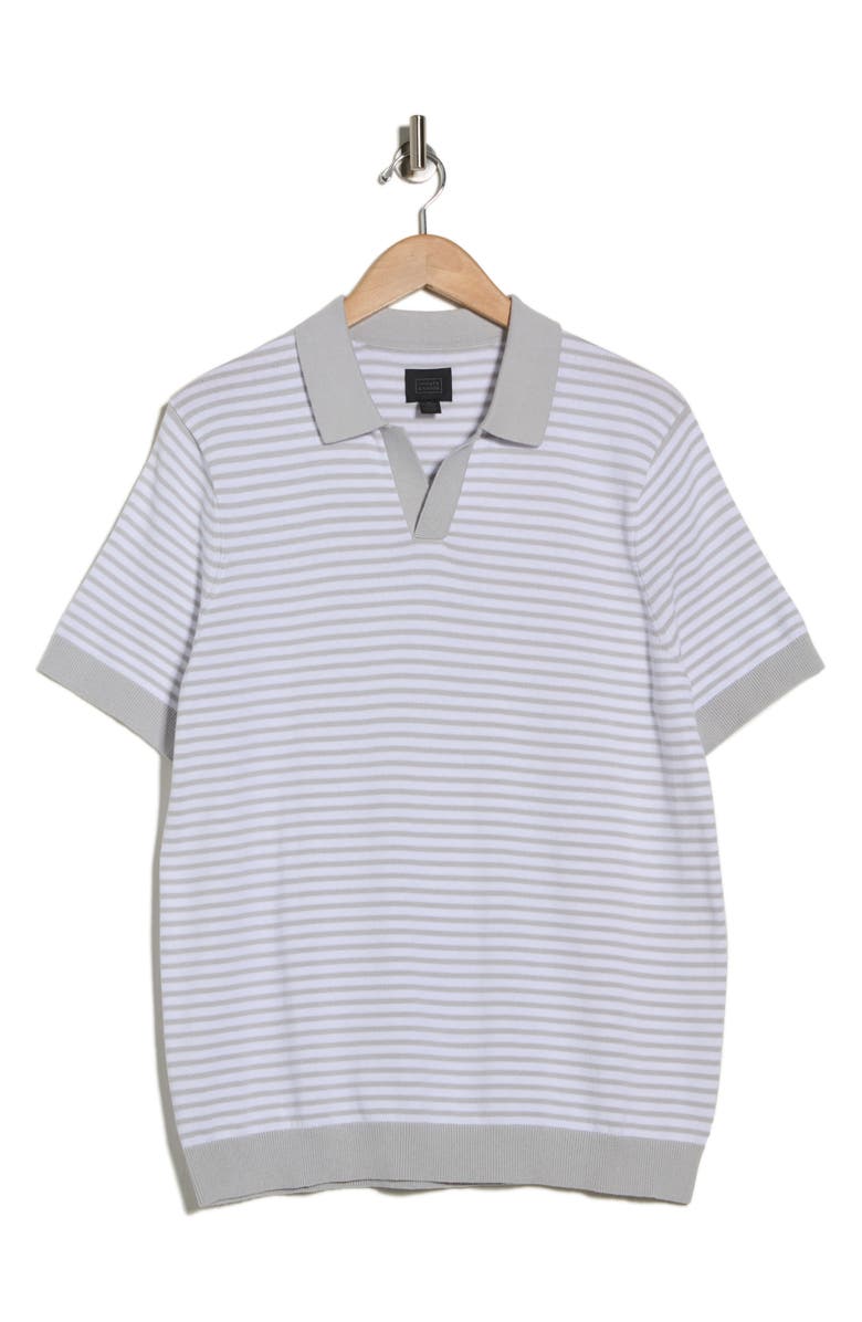 14th & Union Short Sleeve Johnny Collar Knit Top, Alternate, color, Grey- White Evan Stripe
