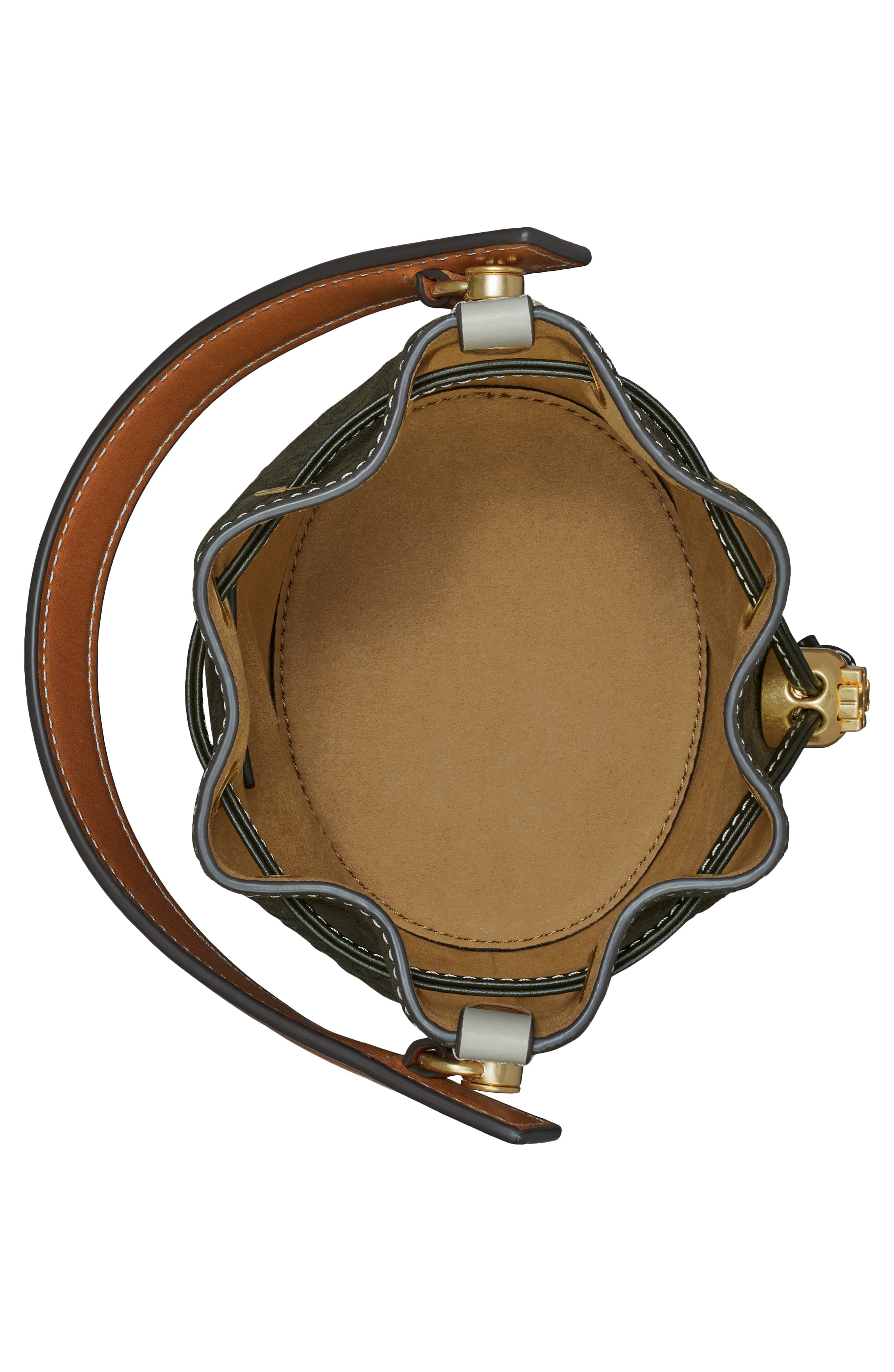 Tory Burch T Monogram Mini Embossed Suede Bucket Bag, Alternate, color, 