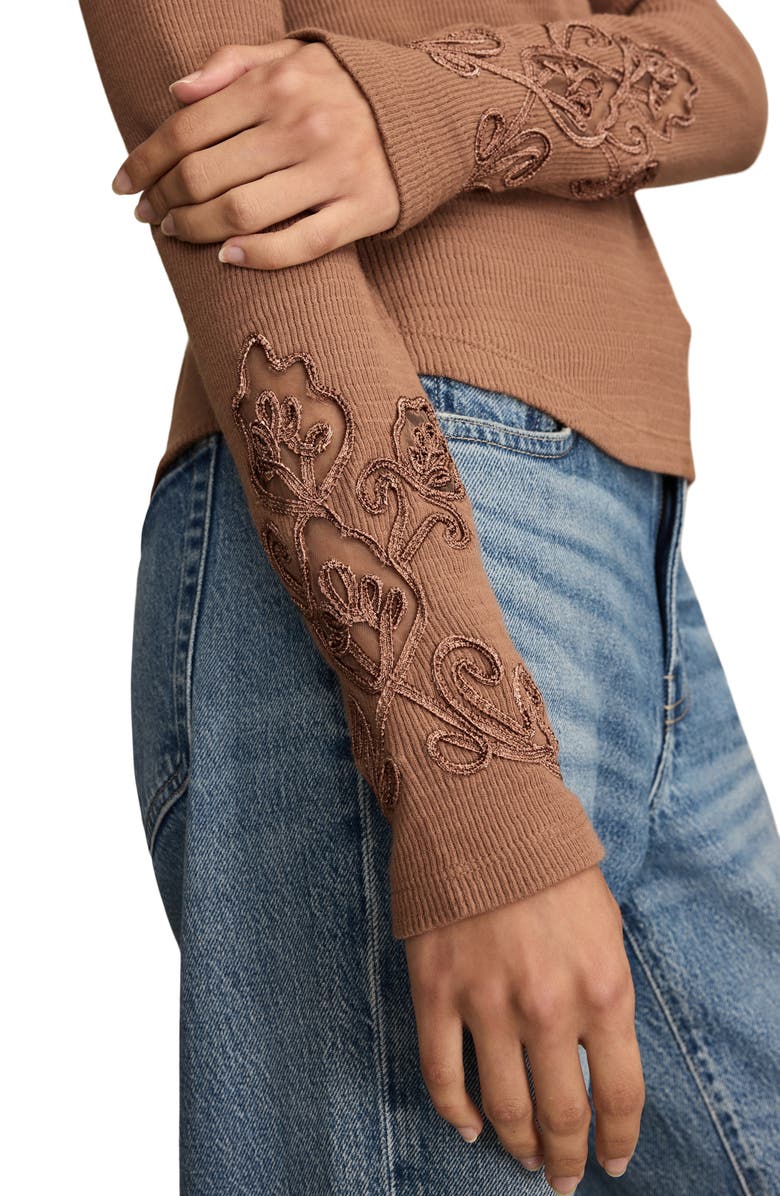 Lucky Brand Cutwork Detail Cotton Rib Top, Alternate, color, Raw Umber