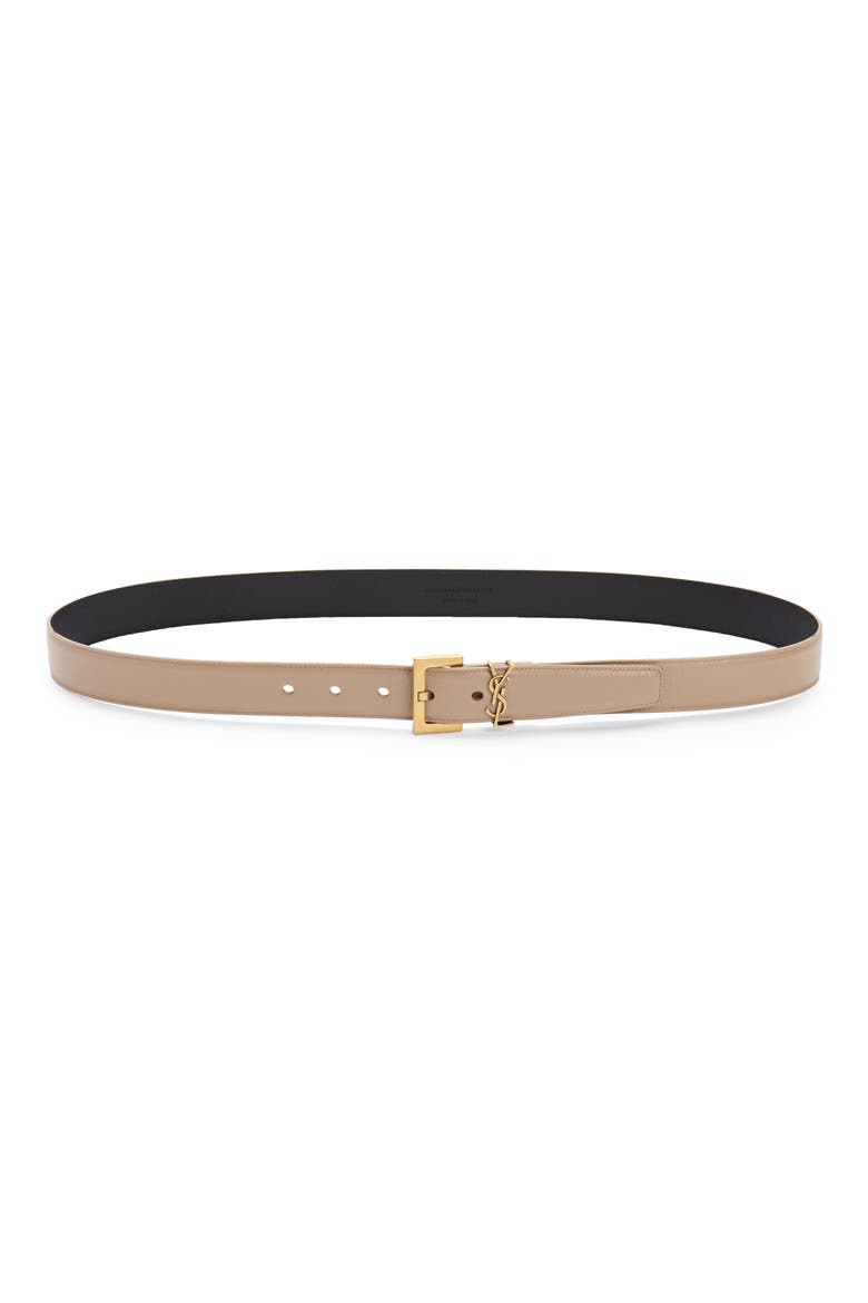 Laque YSL Monogram Leather Belt, Main, color, DARK BEIGE