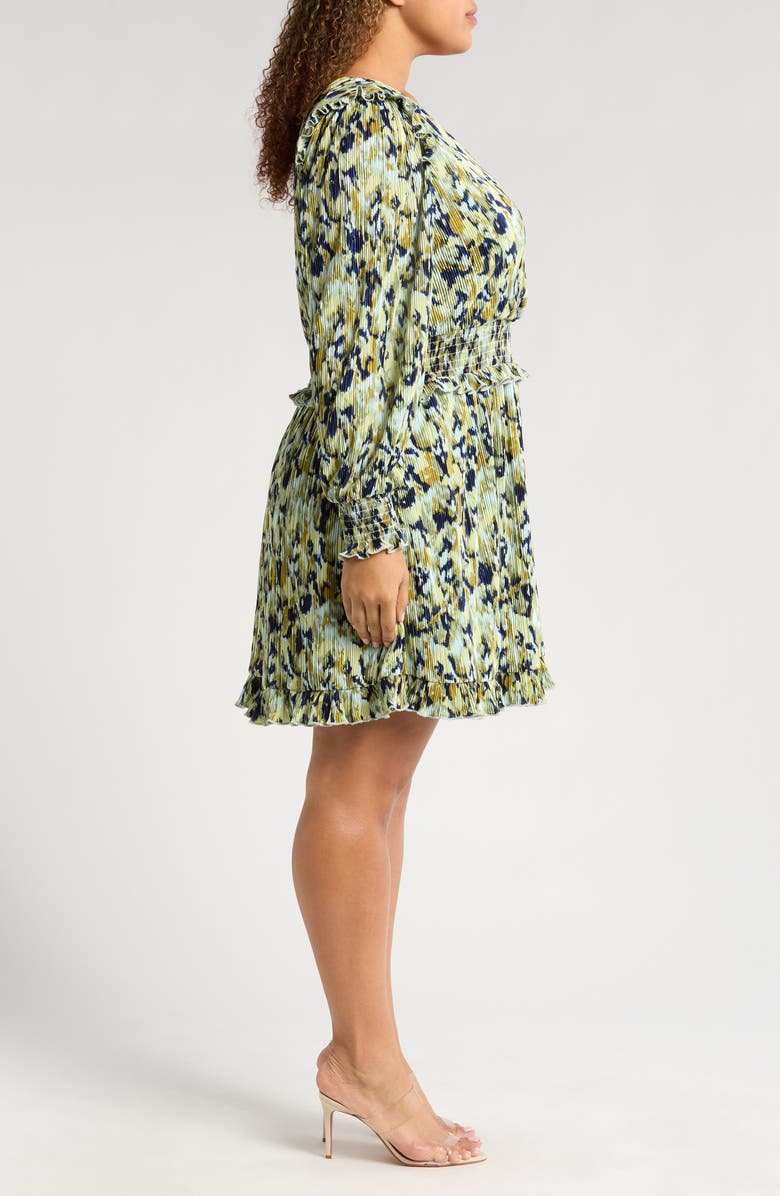 Chelsea28 Floral Long Sleeve Plissé Dress, Alternate, color, Blue- Green Textured Floral