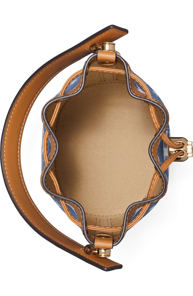 Tory Burch Mini T-Monogram Denim Bucket Bag, Alternate, color,