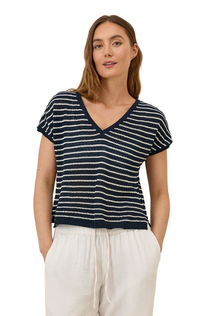 Pact Beachside Linen V-Neck Top Made with Organic Cotton, Alternate, color, Capri Stripe