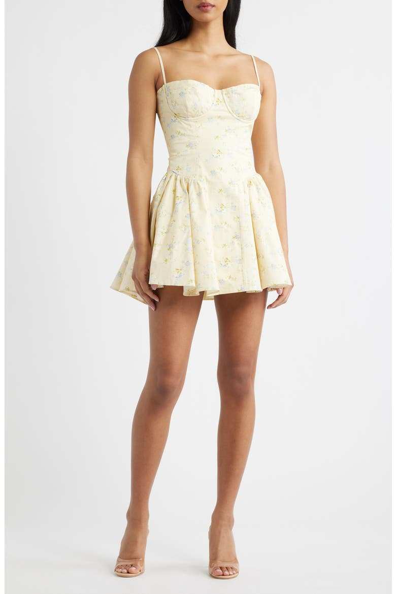 Samaria Floral Stretch Cotton Minidress, Main, color, LEMON FLORAL