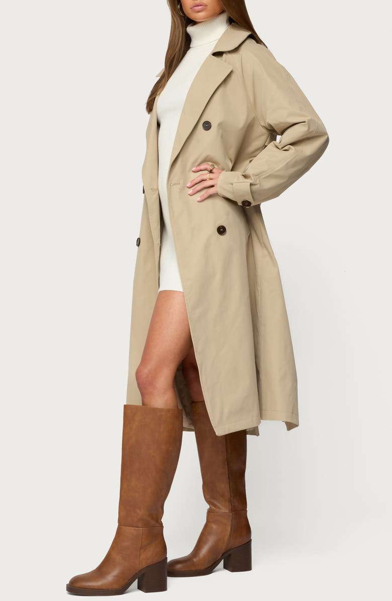 EDIKTED Amur Belted Trench Coat, Alternate, color, Camel