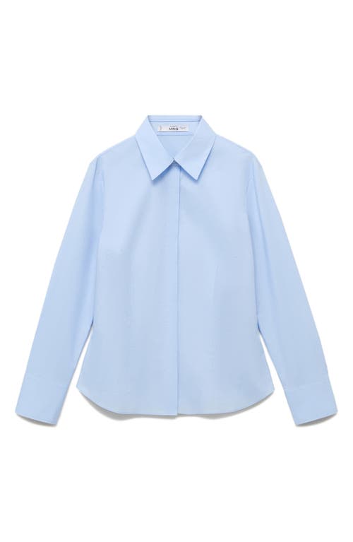 Mango Side Gather Cotton Poplin Button-up Shirt In Blue