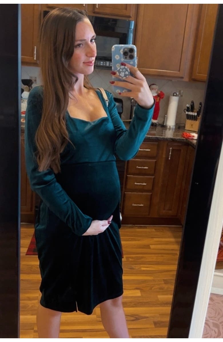 PinkBlush Velvet Long Sleeve Side Slit Dress, Alternate, color, Forest Green