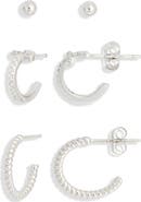 ARGENTO VIVO Set of 3 Sterling Silver Ball, Cross & Twisted Huggie Hoop Earrings