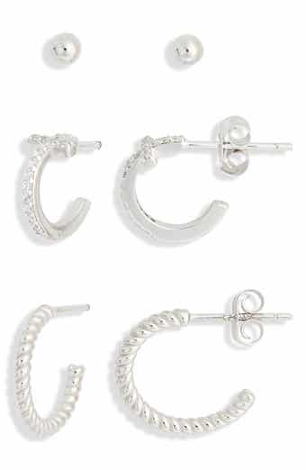 Set of 3 Sterling Silver Ball, Cross & Twisted Huggie Hoop Earrings
