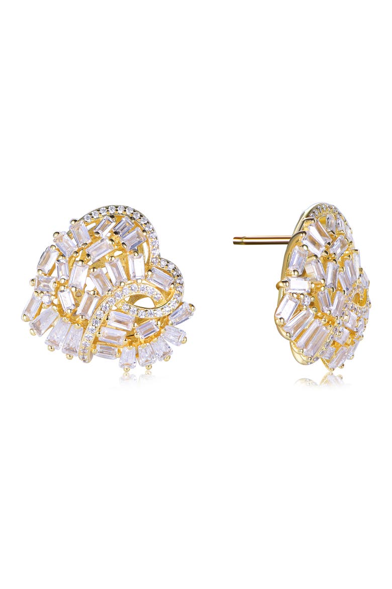 Cubic Zirconia Cluster Heart Stud Earrings, Alternate, color, YELLOW