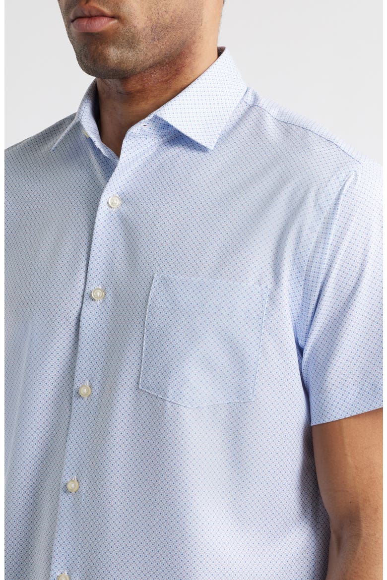 Champers Micromedallion Print Short Sleeve Performance Poplin Button-Up Shirt, Alternate, color, WHITE