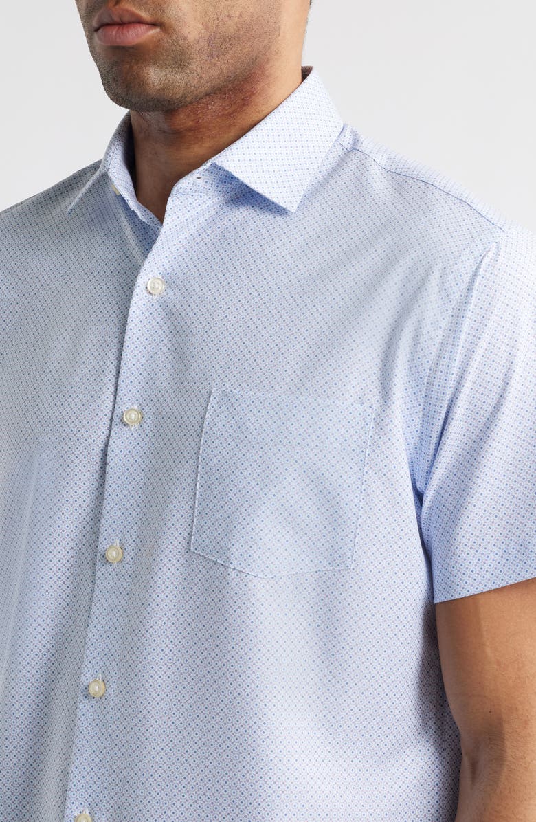 Peter Millar Champers Micromedallion Print Short Sleeve Performance Poplin Button-Up Shirt, Alternate, color, 
