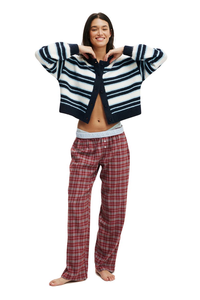 Women's Flannel Wide Leg Pant, Alternate, color, Warm Cherry  Navy Odie Check