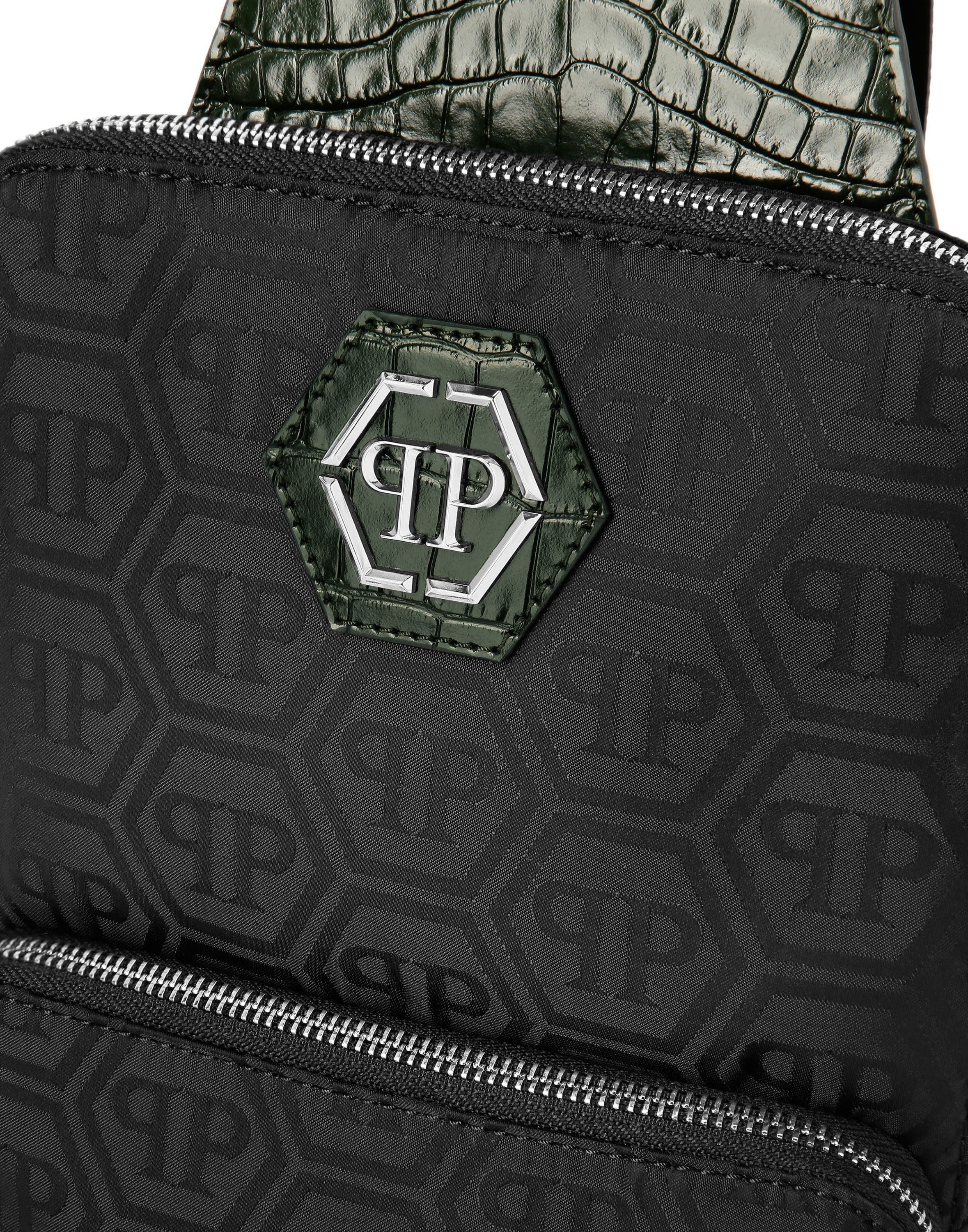Nylon And Leather Cross-Body Monogram Men, Alternate, color, black