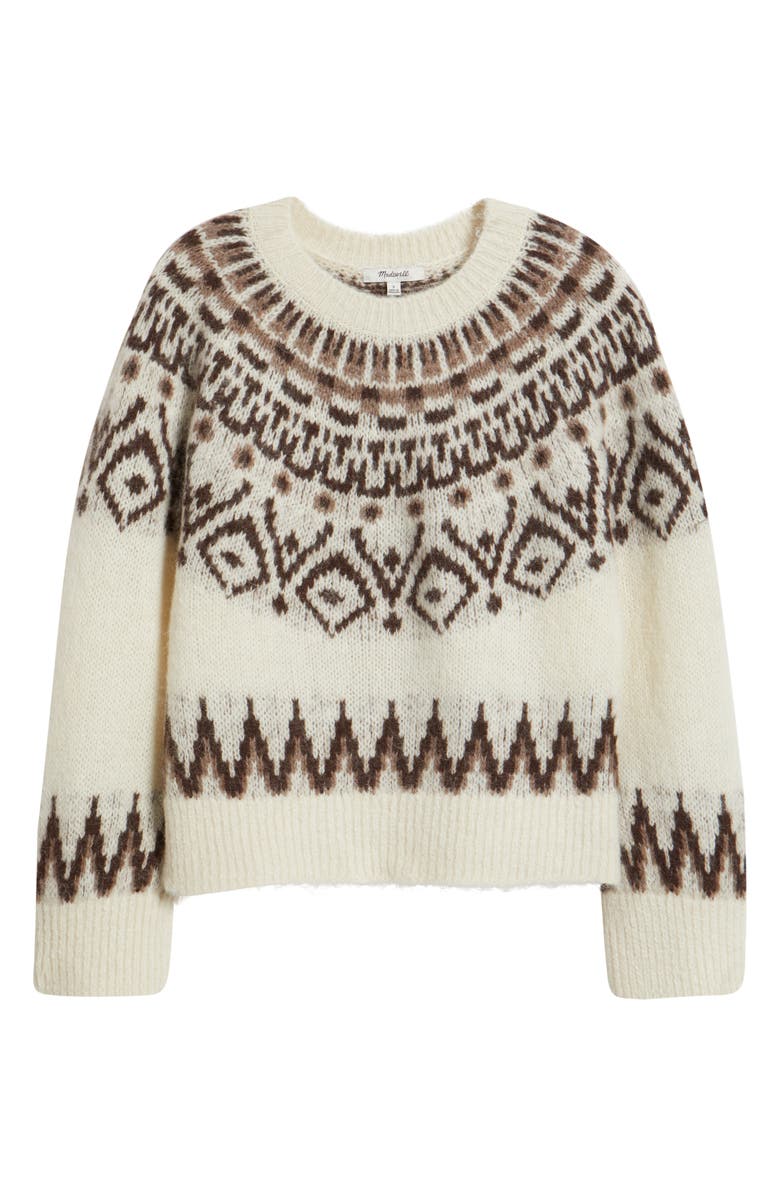 Madewell Fair Isle Wool & Alpaca Blend Sweater, Alternate, color, White And Brown Fair Isle