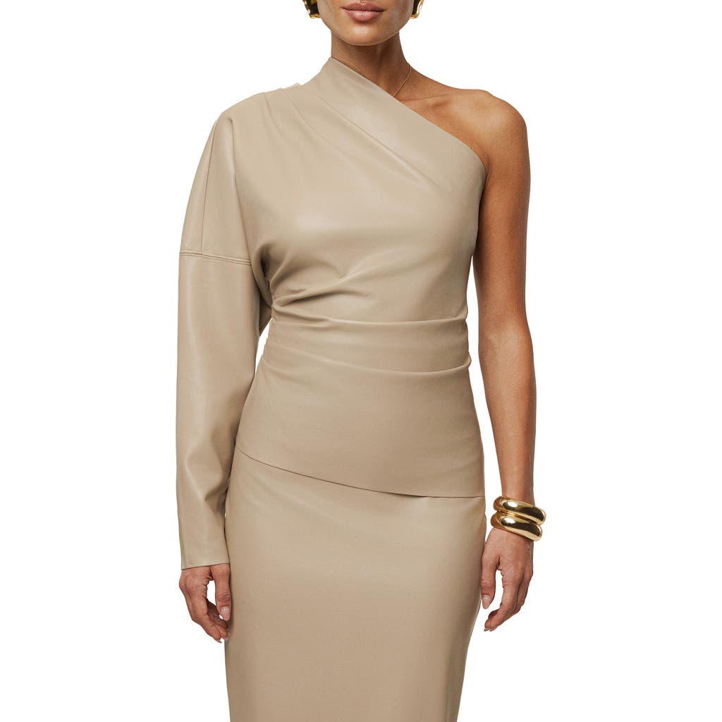 Jluxlabel Demi One-shoulder Faux Leather Top In Neutral