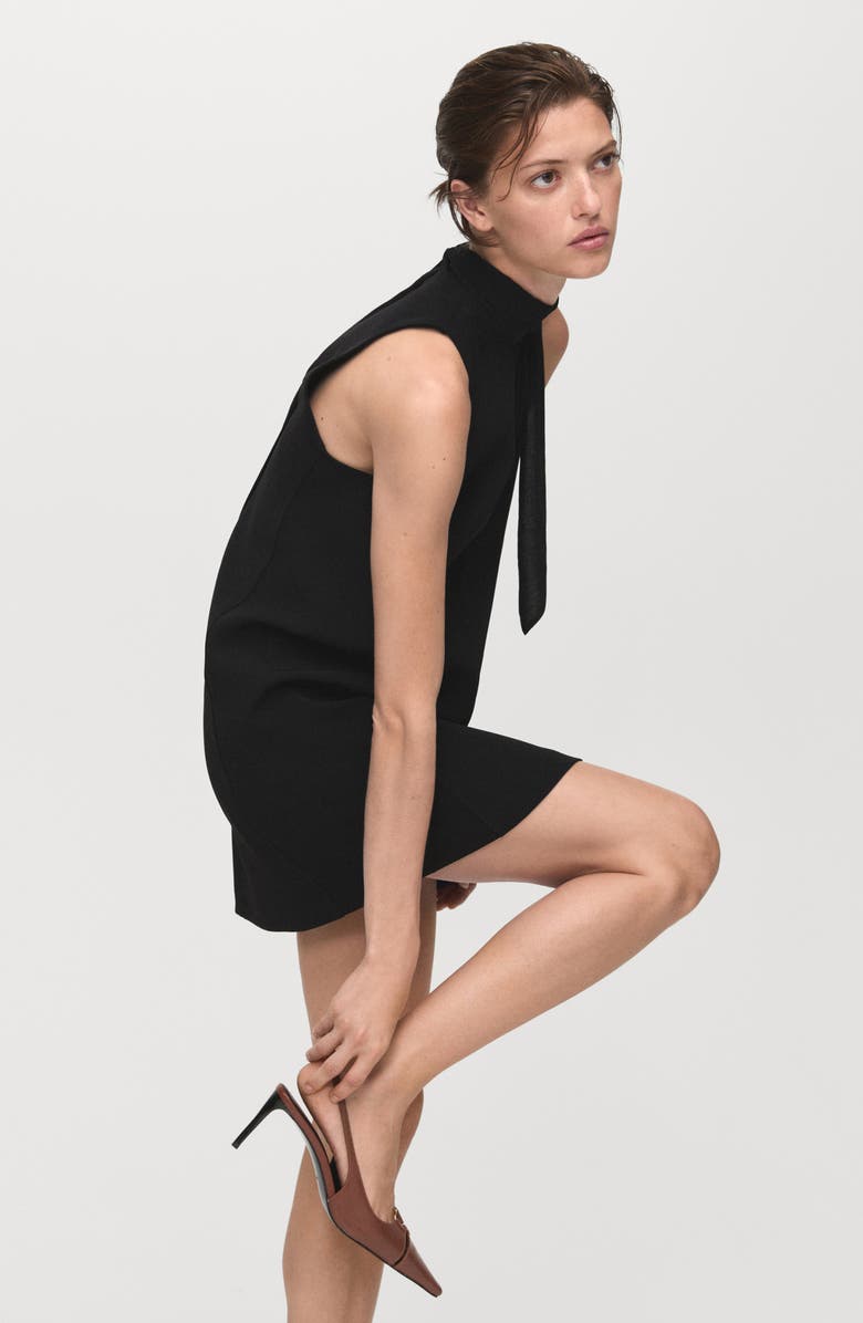 MANGO Bow Short Dress, Alternate, color, Black