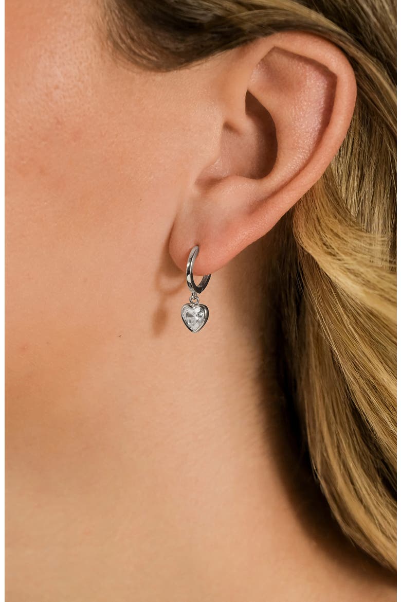 Lizzy Heart Drop Hoop Earrings, Alternate, color, SILVER