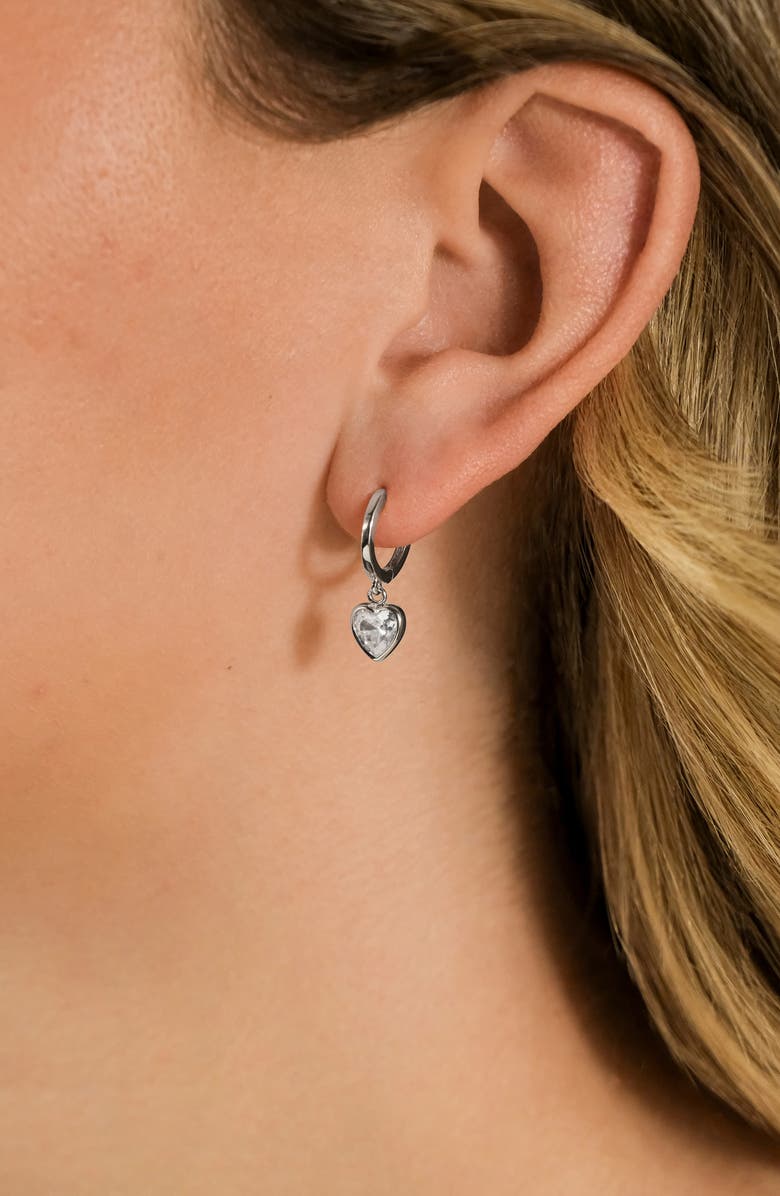 Sterling Forever Lizzy Heart Drop Hoop Earrings, Alternate, color, Silver