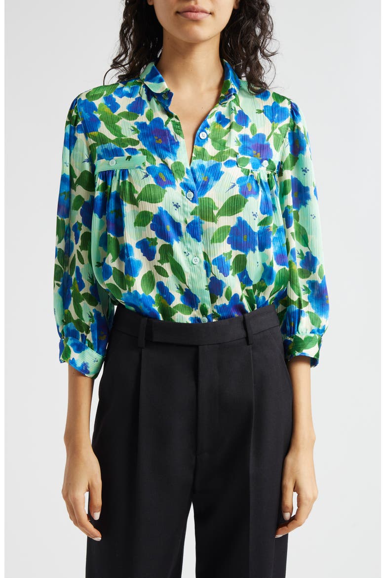Floral Gathered Top (Nordstrom Exclusive), Main, color, BLUE FLORAL