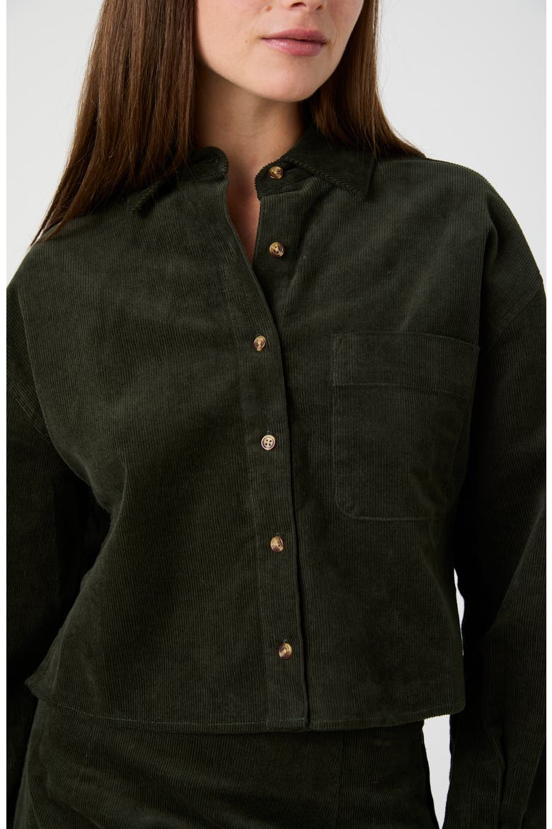 Corduroy Cropped Button Shirt, Alternate, color, FOREST GREEN