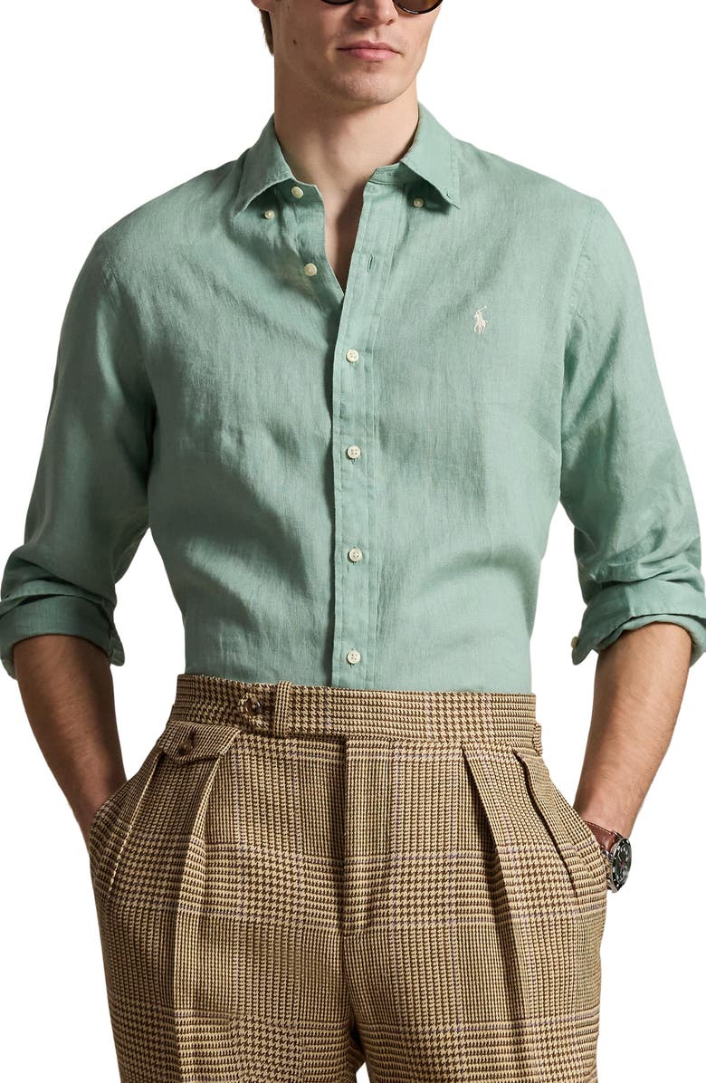 Polo Ralph Lauren Classic Fit Linen Button-Down Shirt, Main, color, Faded Mint