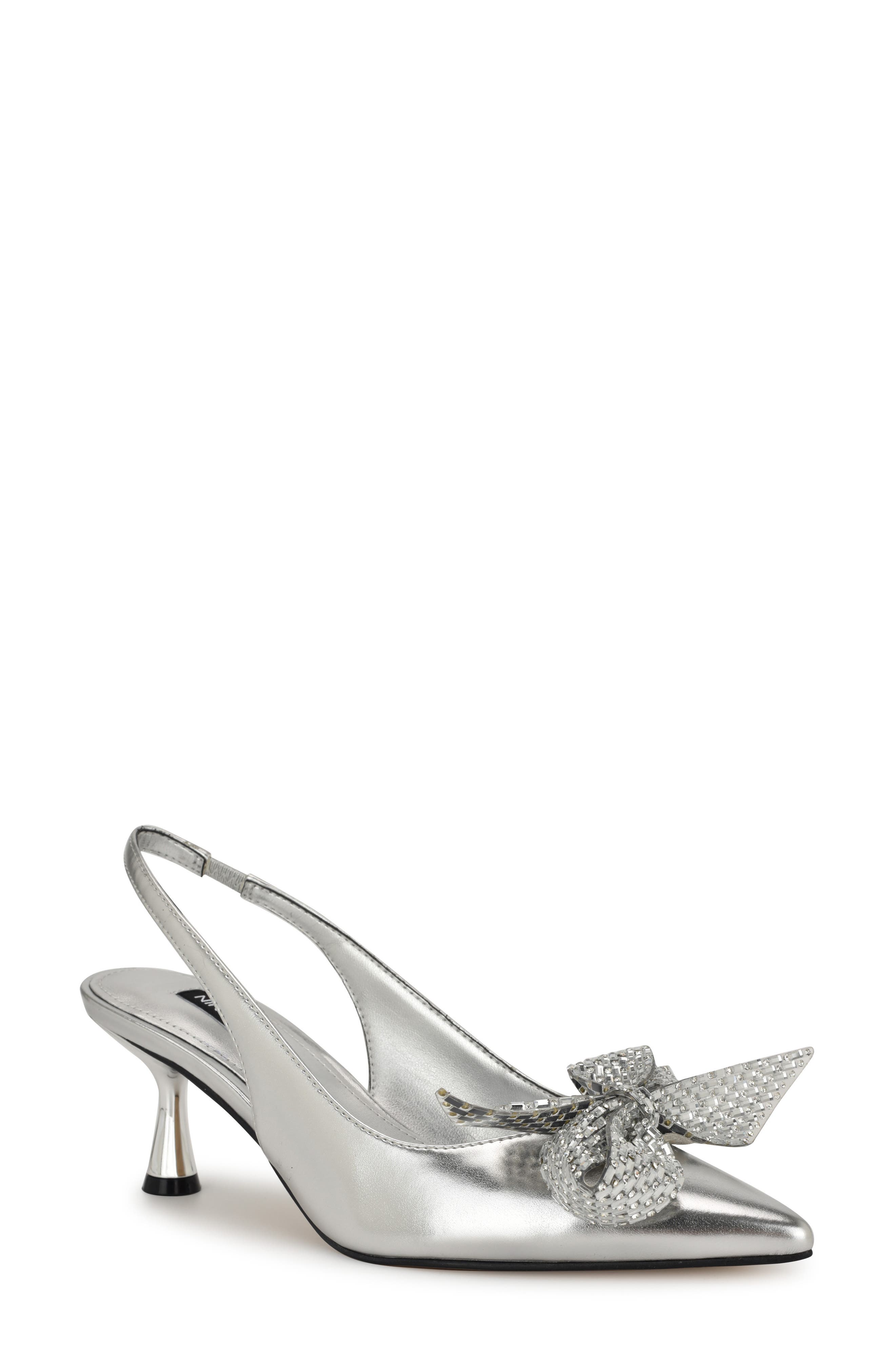 Rills Pointed Toe Slingback Pump, Main, color, SILVER
