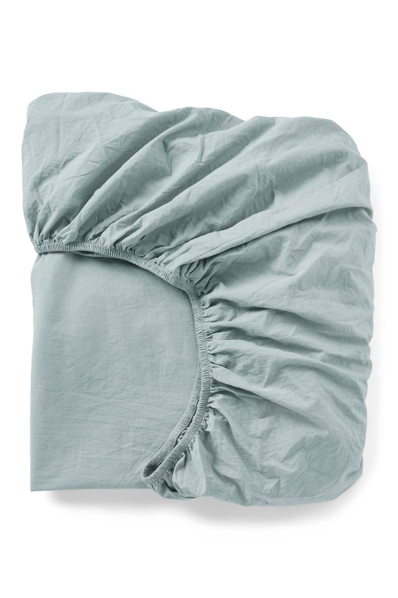 Organic Cotton Crinkled Percale Fitted Sheet, Main, color, SURF CHAMBRAY