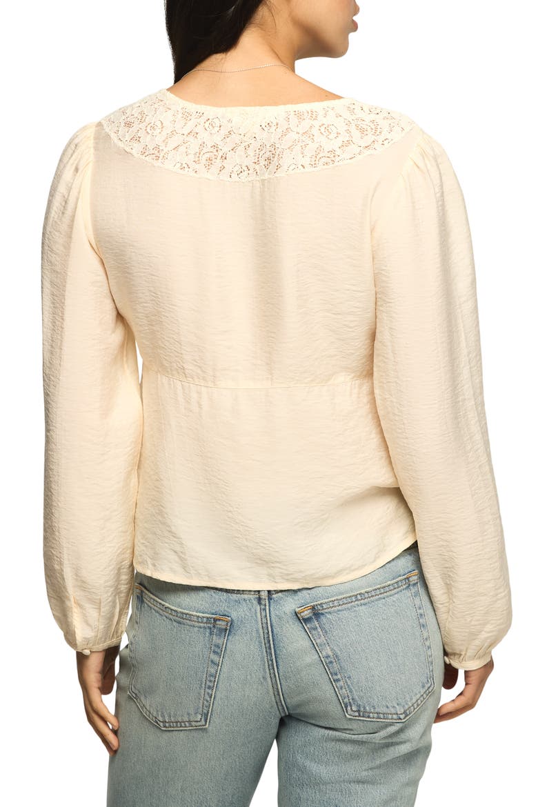Lace Accent Button Front Top, Alternate, color, WHITE SWAN
