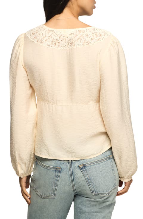 Lace Accent Button Front Top
