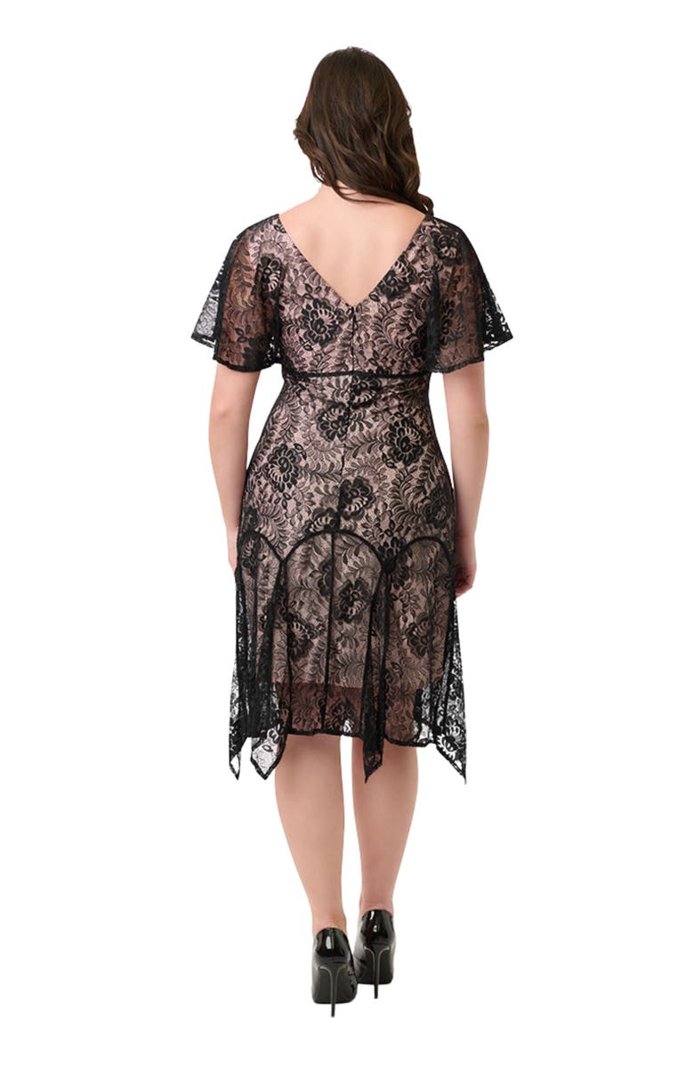 Unique Vintage 1920s Flutter Sleeve Flapper Dress, Alternate, color, Black & Peach