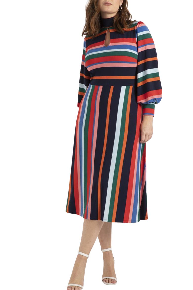 Tie Back Long Sleeve Maxi Dress, Main, color, RAINBOW STRIPE