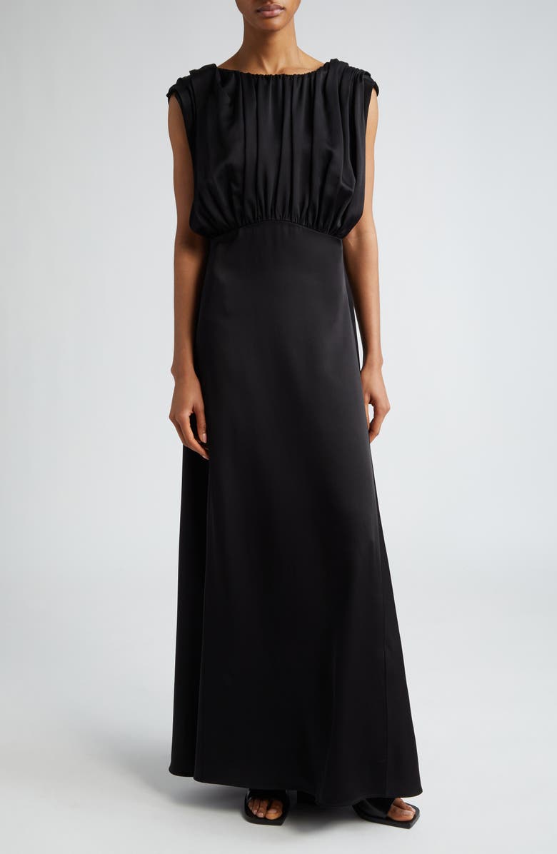 Jil Sander Gathered Cap Sleeve Satin Gown, Main, color, 
