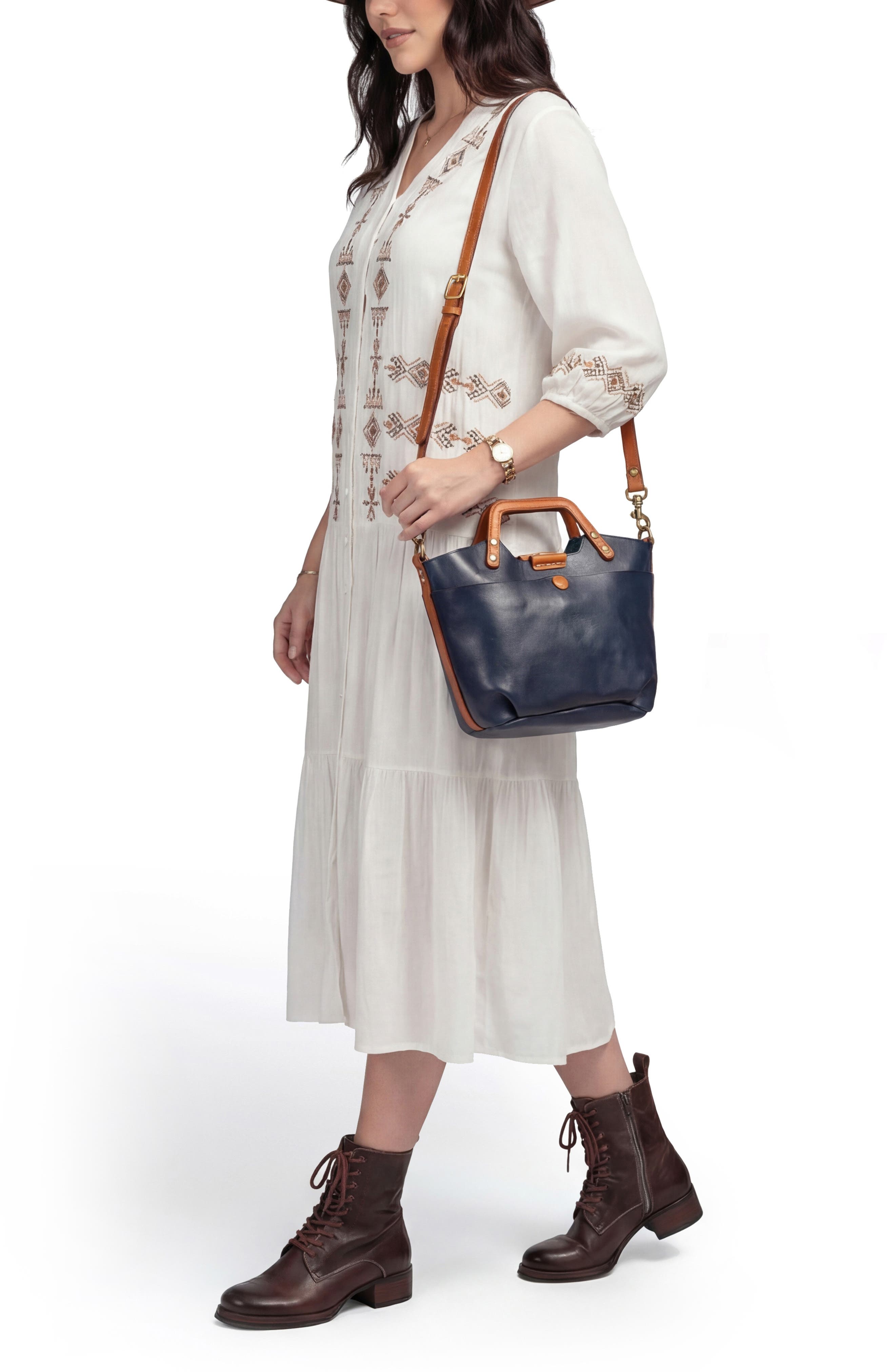Sprout Land Mini Leather Tote, Alternate, color, NAVY