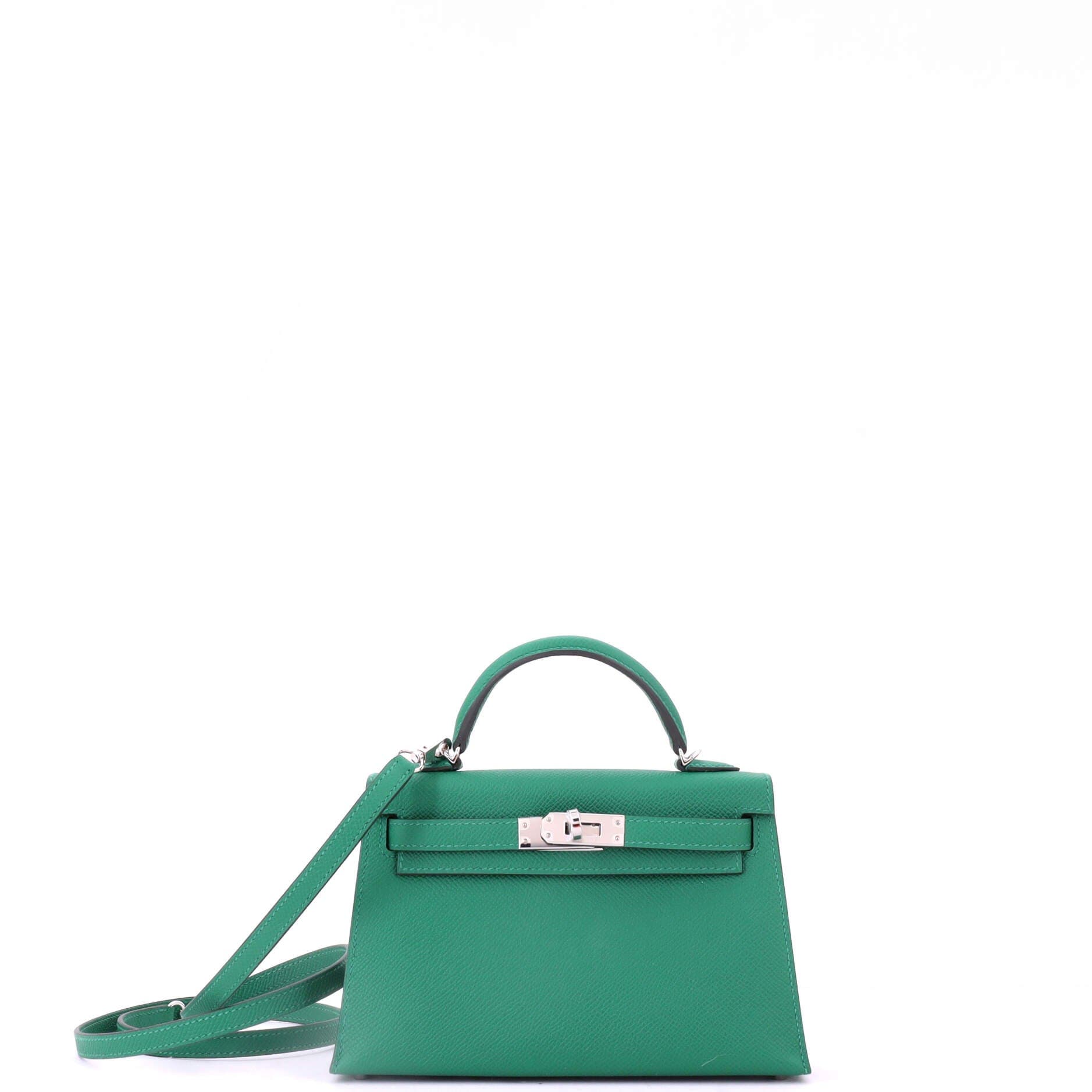 Pre-Owned Hermes Kelly Mini II Bag Green Epsom with Palladium Hardware 20, Main, color, Vert Vertigo