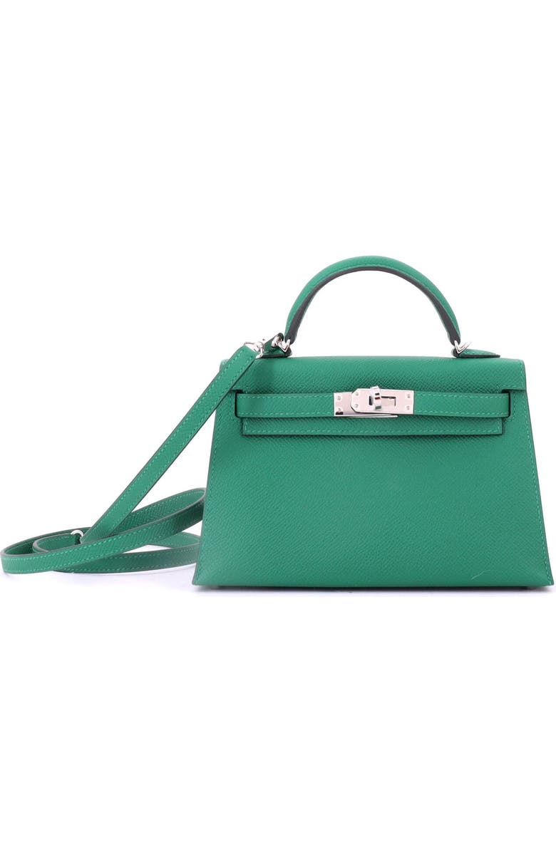 Pre-Owned Hermes Kelly Mini II Bag Green Epsom with Palladium Hardware 20, Main, color, Vert Vertigo