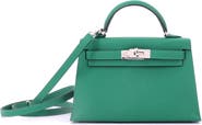 Pre-Owned Hermes Kelly Mini II Bag Green Epsom with Palladium Hardware 20