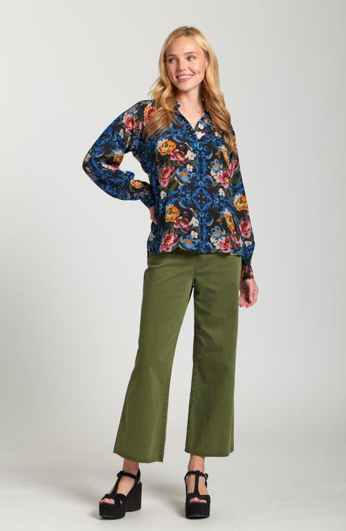 Apny Crop Raw Hem Wide Leg Jeans In Green
