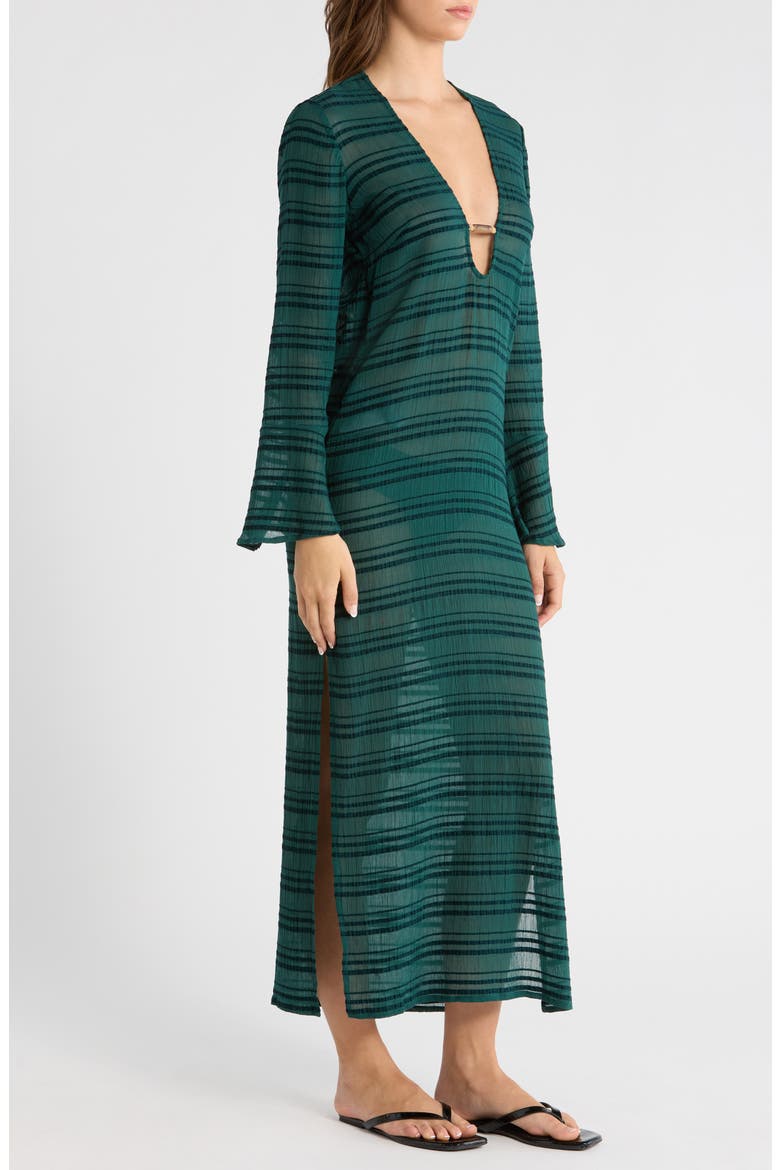 Solid Cali Stripe Midi Cover-Up Dress, Alternate, color, GREEN
