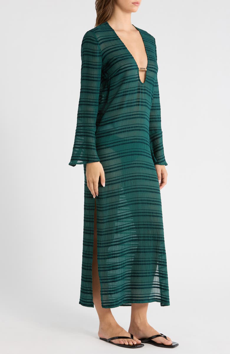 ViX Paula Hermanny Solid Cali Stripe Midi Cover-Up Dress, Alternate, color, Green