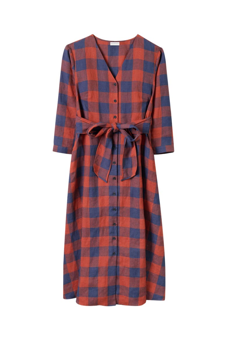 Check Tie Front Midi Shirt Dress, Alternate, color, RUST / NAVY CHECK