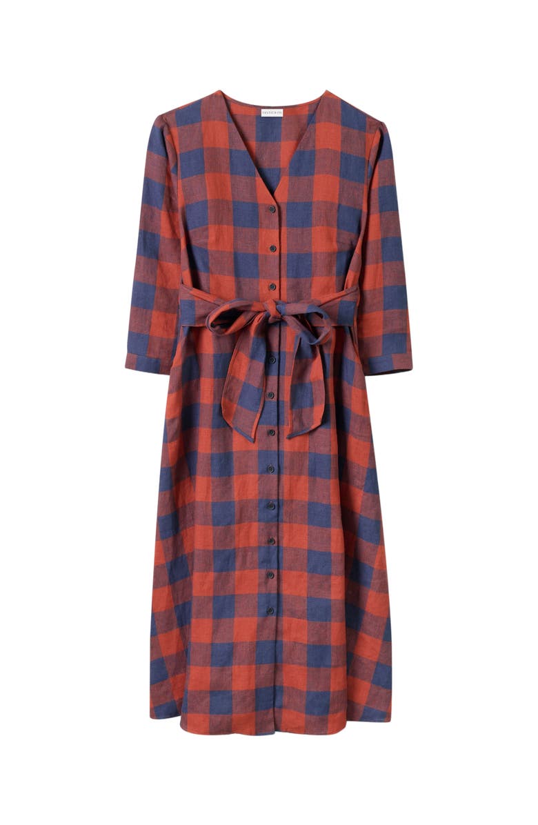 Celtic & Co. Check Tie Front Midi Shirt Dress, Alternate, color, Rust / Navy Check